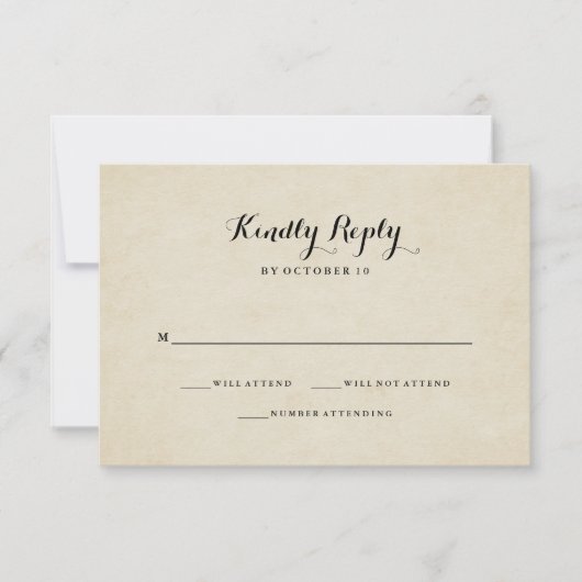 ヴィンテージフランスのスタイルウェディングRSVP 出欠カード (正面)