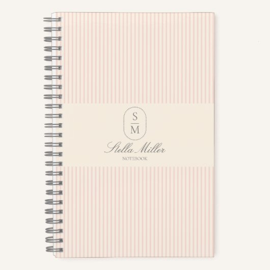 ヴィンテージフランスのスタイルピンクストライプのスパイラルノート ノートブック (正面)