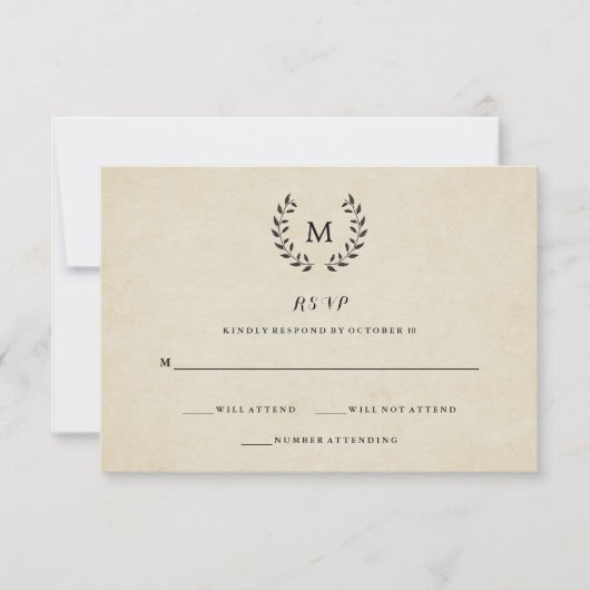 ヴィンテージフランスのスタイルリースおよびモノグラムRSVP 出欠カード (正面)