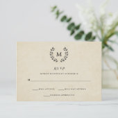 ヴィンテージフランスのスタイルリースおよびモノグラムRSVP 出欠カード (スタンド正面)