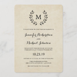 ヴィンテージフランスのスタイルリース及びモノグラ結婚ム 招待状