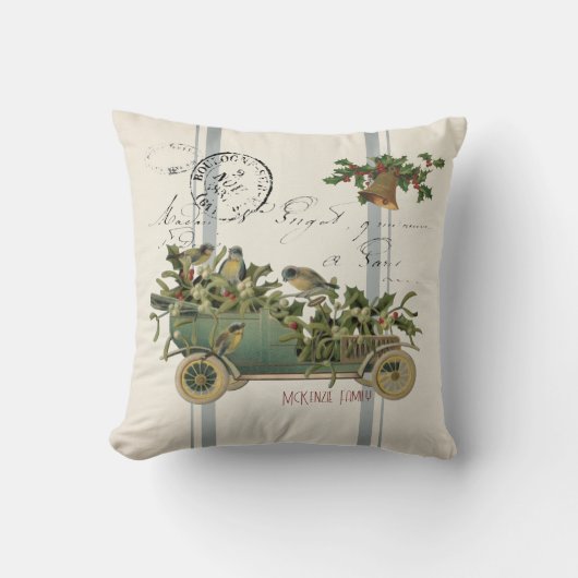 ヴィンテージフランスのスビクトリアンクリススクラップホリデー クッション (正面)