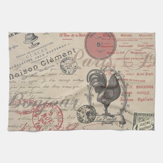 ヴィンテージフランスのス書パリスルースタータイポグラフィ キッチンタオル (横)