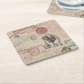 ヴィンテージフランスのス書パリスルースタータイポグラフィ スクエアペーパーコースター (アングル)