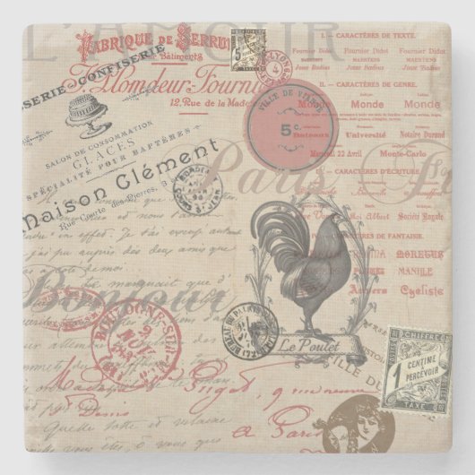 ヴィンテージフランスのス書パリスルースタータイポグラフィ ストーンコースター (正面)
