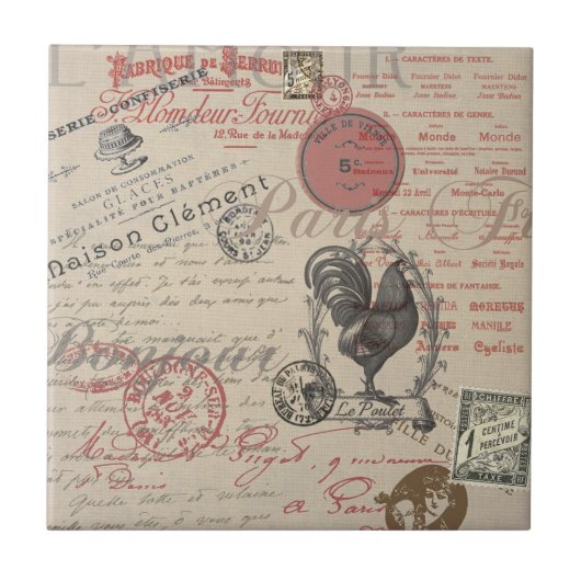 ヴィンテージフランスのス書パリスルースタータイポグラフィ タイル (正面)