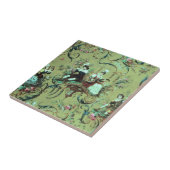 ヴィンテージフランスのセージグリーントイルビクトリアンフローラ タイル (側面)