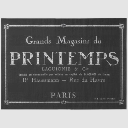 ヴィンテージフランスのタイポグラフィブラックデカップフレーム 薄葉紙 (正面)