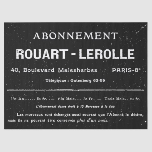 ヴィンテージフランスのタイポグラフィブラック斑点デコップページ 薄葉紙 (正面)