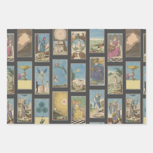 ヴィンテージフランスのタロットカード木炭の背景 ラッピングペーパーシート (正面)