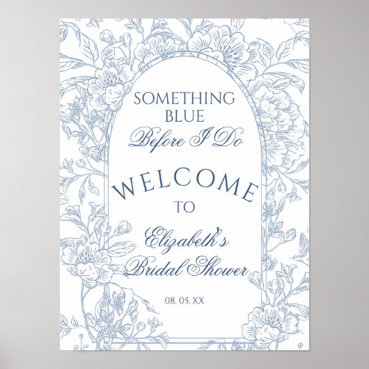 ヴィンテージフランスのダスティブルーフローラトイレウェルカム ポスター (正面)