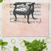 ヴィンテージフランスのチェアと楽譜 キッチンタオル (折り畳み)