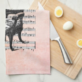 ヴィンテージフランスのチェアと楽譜 キッチンタオル (四つ折り)
