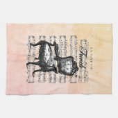 ヴィンテージフランスのチェアと楽譜 キッチンタオル (横)