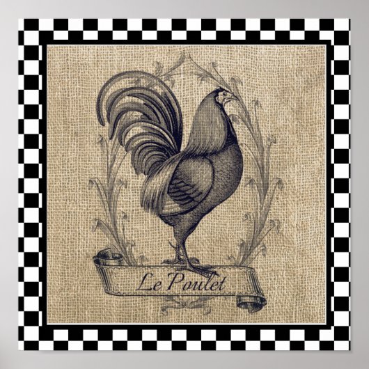 ヴィンテージフランスのチキンオンチェッカーボードプリント ポスター (正面)