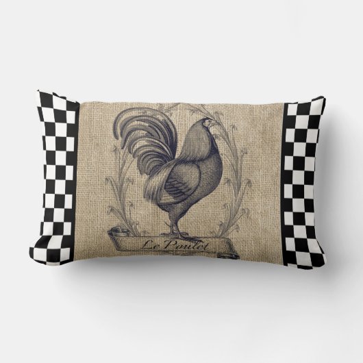 ヴィンテージフランスのチキンオンチェッカーボード ランバークッション (正面)