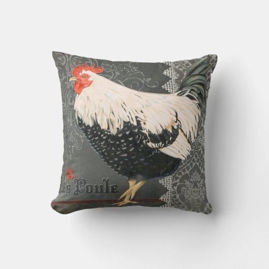 ヴィンテージフランスのチキン枕は黒クリームを灰色にする クッション (正面)