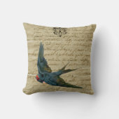 ヴィンテージフランスのチックバードプリント飛んでいるツバメ クッション (正面)