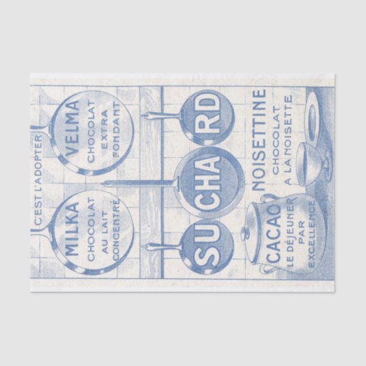 ヴィンテージフランスのチョコレートアンドブルーキッチンデクページ 薄葉紙 (正面)