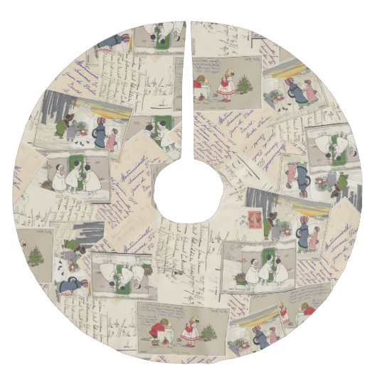 ヴィンテージフランスのチルドレンクリスマスツリースカート ブラッシュドポリエステルツリースカート (正面)