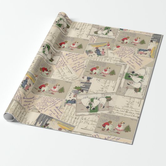 ヴィンテージフランスのチルドレンクリスマス ラッピングペーパー (アンロールド)
