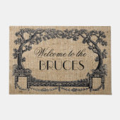 ヴィンテージフランスのツリーフレームパーソナライズされたへようこそ ドアマット (正面)