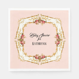 ヴィンテージフランスのティーパーティーバラ金ゴールドベビーシャワー スタンダードランチョンナプキン