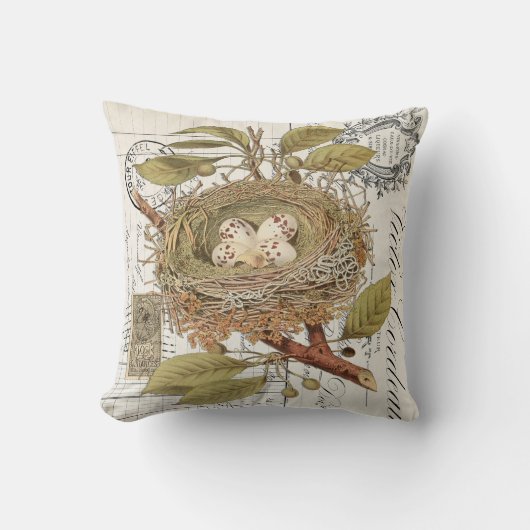 ヴィンテージフランスのデコールネストウィズエッグ装飾用クッション クッション (正面)