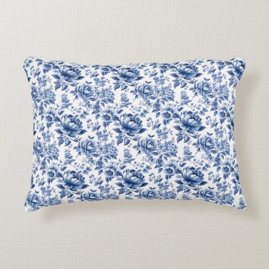 ヴィンテージフランスのトイルドゥジュイネイビーブルー アクセントクッション (正面)