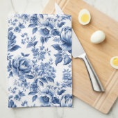 ヴィンテージフランスのトイルドゥジュイモノグラムネイビーブルー キッチンタオル (四つ折り)