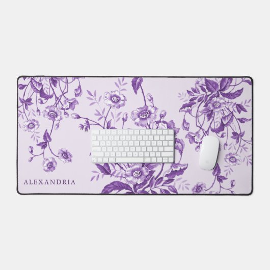 ヴィンテージフランスのトイルパープルパーソナライズされた デスクマット (キーボード&マウス)