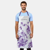 ヴィンテージフランスのトイルパープルフローラブライダルシャワー エプロン (着用した状態)