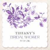 ヴィンテージフランスのトイルパープルフローラブライダルシャワー ペーパーコースター (正面)