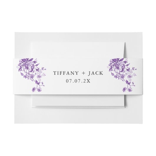 ヴィンテージフランスのトイルパープルフローラブライダルシャワー 招待状ベリーバンド (正面例)