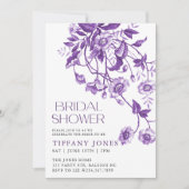 ヴィンテージフランスのトイルパープルフローラブライダルシャワー 招待状 (正面)