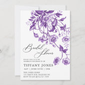 ヴィンテージフランスのトイルパープルフローラブライダルシャワー 招待状 (正面)