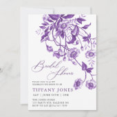 ヴィンテージフランスのトイルパープルフローラブライダルシャワー 招待状 (正面)