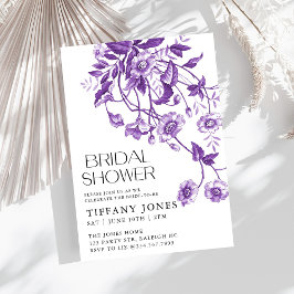 ヴィンテージフランスのトイルパープルフローラブライダルシャワー 招待状