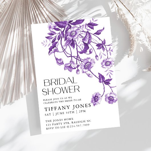 ヴィンテージフランスのトイルパープルフローラブライダルシャワー 招待状