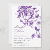 ヴィンテージフランスのトイルパープルフローラブライダルシャワー 招待状 (正面)