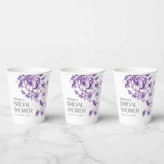 ヴィンテージフランスのトイルパープルフローラブライダルシャワー 紙コップ (複数)
