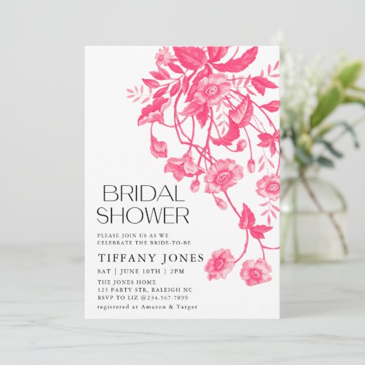 ヴィンテージフランスのトイルピンクフローラブライダルシャワー 招待状 (スタンド正面)