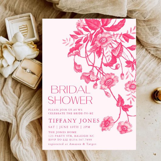 ヴィンテージフランスのトイルピンクフローラブライダルシャワー 招待状