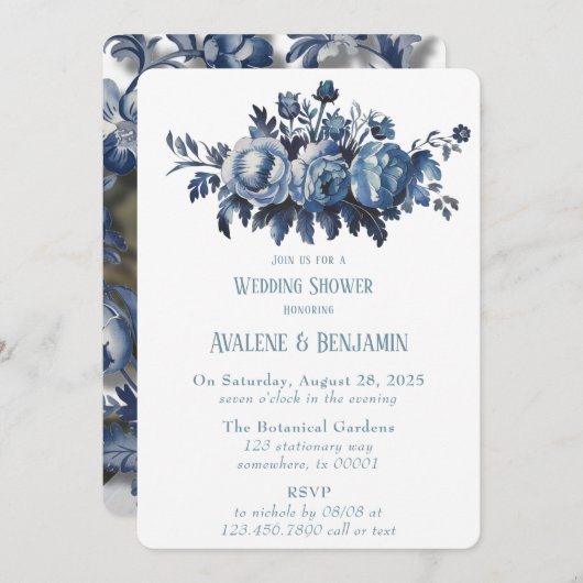 ヴィンテージフランスのトイルフローラウェディングシャワー写真 招待状 (正面/裏面)