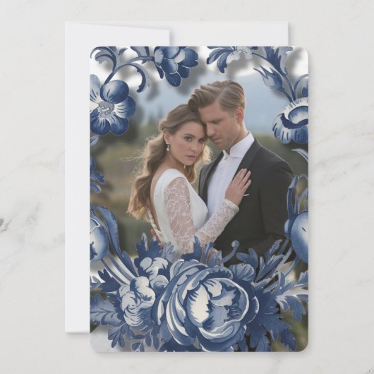 ヴィンテージフランスのトイルフローラウェディングシャワー写真 招待状 (裏面)