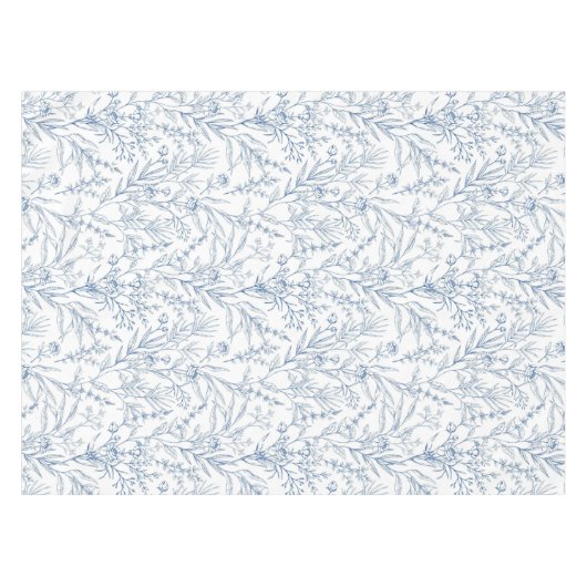 ヴィンテージフランスのトイルフローラディンティブルー&ホワイト テーブルクロス (正面(横))