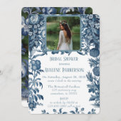 ヴィンテージフランスのトイルフローラブライダルシャワー 招待状 (正面/裏面)