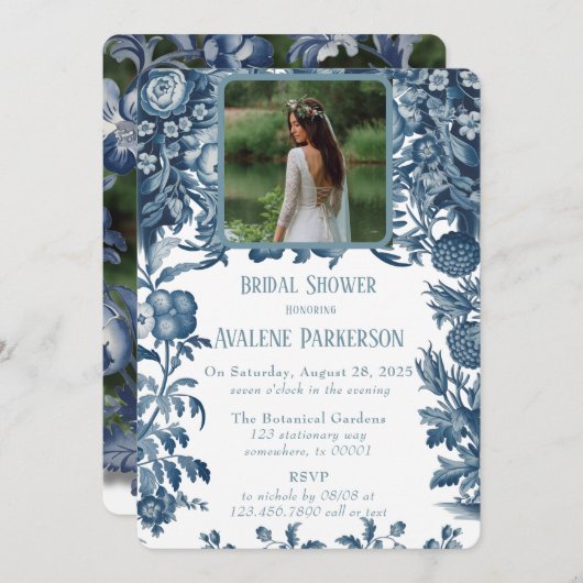 ヴィンテージフランスのトイルフローラブライダルシャワー 招待状 (正面/裏面)