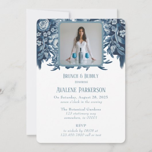 ヴィンテージフランスのトイルフローラブランチとバブリー 招待状 (正面)