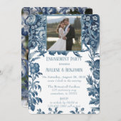 ヴィンテージフランスのトイルフローラ写真婚約パーティ 招待状 (正面/裏面)